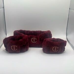 LOT: Charlotte Tilbury Plush Headbands Set + cosmetic bag + hair clips NWT